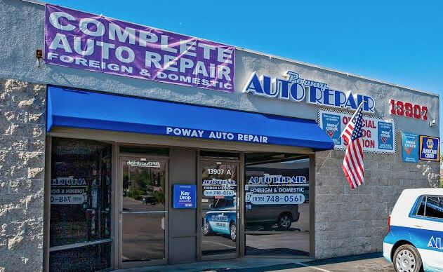 Poway Auto Repair storefront with the Official Smog Station and NAPA AutoCare signs